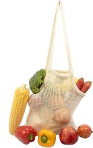 Sacs d'épicerie réutilisables Sac en filet en maille de coton biologique avec poignées Fond renforcé Shopping Groceries Beach Tote Produce bags - Product Image 6