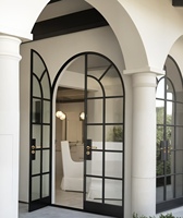 Porte d'entrée manuelle moderne à double battant en verre trempé, étanche, pour villa et extérieur commercial