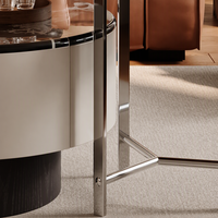 Table basse au design moderne avec plateau en verre, table centrale ronde en bois pour salon de villa de petite taille