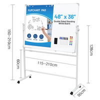 Chevalet de tableau blanc magnétique pliable et réglable VCW, en métal argenté/noir, mobile, 60-120 cm, pour usage scolaire et de bureau