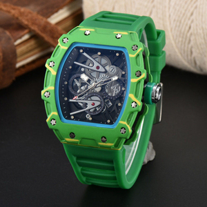Reloj de cuarzo multicolor con esqueleto, correa de caucho, forma de barril, reloj para hombre, reloj casual para hombre, reloj de cuarzo de alta calidad. - Product Image 4