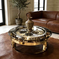 Table basse artistique de luxe en forme de montre, base en acier inoxydable créative, plateau en verre pour salon moderne