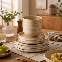Ensemble de vaisselle en céramique moderne EKA 12 pièces pour la maison et la cuisine, compatible lave-vaisselle et micro-ondes, empilable, résistant aux éclats