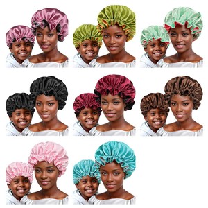 Hot Selaing Doble capa con volantes Satén Custom Bonnets De Douche Personnalisés Parent Child Hair Bonnet Bulk - Product Image 2