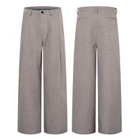 Celana Panjang Kasual Pria Vintage Retro Motif Kotak-kotak Kancing Tengah Model Longgar Lurus Gaya Preppy Fashion Dasar Bernapas