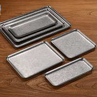 Plateau de service rectangulaire vintage en acier inoxydable 304 de qualité alimentaire, plateau à collation en métal pour bar et restaurant
