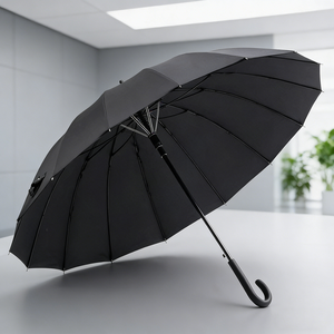 Parapluie Droit Personnalisé avec Impression, 25 Pouces, 16 Baleines, Cadre Robuste en Fibre de Verre, Résistant au Vent et à l'Eau, Poignée en Plastique Courbée, Vente en Gros - Product Image 1