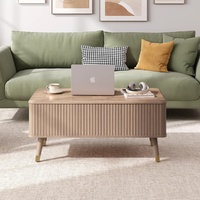 Table basse moderne en bois de 38 pouces, style minimaliste cannelé, avec plateau relevable, rangement et montage facile pour salon