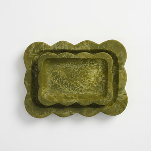 Elegant Style Resin Serving <b>Tray</b> Mirror Polished Olive Green <b>Marble</b> Pattern Scalloped Edge Dinnerware Kitchen Serverware <b>Tray</b> - Product Image 1