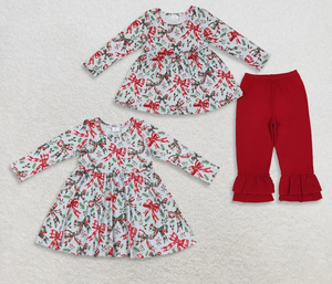 Sibling Baby Girls Green <b>Red</b> Checked Bows Holly Tunic Ruffle <b>Dresses</b> <b>Christmas</b> Clothes Set - Product Image 2
