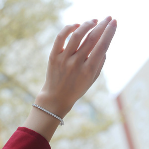 Pulsera de tenis de <span class=keywords><strong>plata</strong></span> de ley S925 de alta calidad con diamantes y moissanita de corte redondo <span class=keywords><strong>para</strong></span> mujer y <span class=keywords><strong>hombre</strong></span>, regalo de cumpleaños - Product Image 3