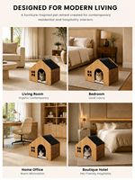 Maison pour animaux de compagnie rectangulaire confortable en bois massif pour chats et petits chiens avec toit en tissu, entrée cintrée, fenêtres ventilées, design confortable