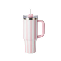 Botol Minum Mobil Stainless Steel 40oz Generasi Kedua dengan Pegangan Bergaris, Anti Jatuh, Desain Portable, Tebal, untuk Wanita
