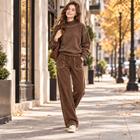Sweat-shirt à col montant surdimensionné, pantalon en velours côtelé ample et droit, vêtements d'hiver pour femmes, ensemble 2 pièces