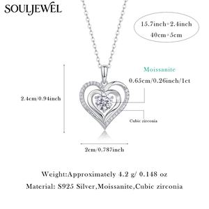 Collier pendentif en moissanite en forme de cœur plaqué rhodium argent 925, serti griffe, chaîne à maillons, certifié GRA, style de luxe pour femme - Product Image 6