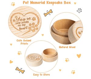 Milieuvriendelijke Eenvoudige Huisdierherdenking Houten Kist Carving Pootafdrukken Voor Kattenhonden Die Dierenhaar Bewaren Voor Wie Ze Kwijt Is - Product Image 5