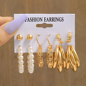 Ensemble de boucles d'oreilles vintage en perles, couleur <span class=keywords><strong>or</strong></span> métallique, pendantes, en forme de cœur, papillon, créoles, bijoux géométriques tendance N2302162 - Product Image 2