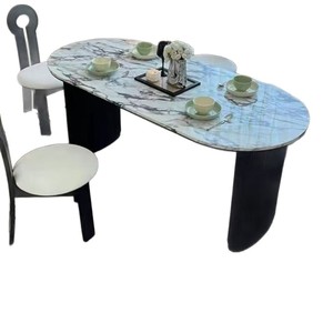 Ensemble de table à manger ovale en marbre français, design moderne minimaliste, gain de place pour les petits appartements - Product Image 5
