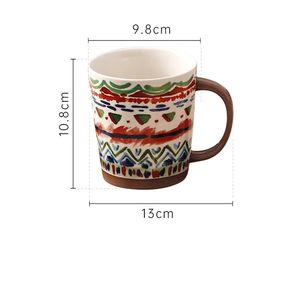 Tasse à thé de grande capacité avec poignée, style bohémien, pour boisson, en céramique, pour la maison et les hôtels, matériel coloré, 1 pièce - Product Image 6