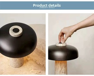 <span class=keywords><strong>Lampe</strong></span> de table rechargeable de style Wabi-Sabi européen, luxueuse, à activation tactile, en pierre jaune nordique en forme de champignon - Product Image 4