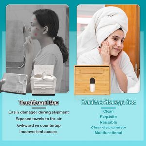 Bamboo Bathroom <b>Storage</b> Box <b>With</b> Drawer Rectangular Wooden Covered Freestanding For <b>Dressing</b> <b>Table</b> Toilet Paper Washcloth - Product Image 3