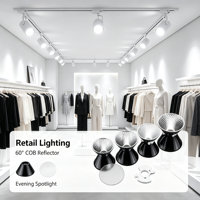Lentille réflectrice LED COB ronde à économie d'énergie, optique 60 degrés pour éclairage sur rail et downlight