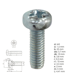 Vite in Metallo Zincato a Testa Panzer Pozidriv M05x20 mm. DIN7985 - Product Image 1
