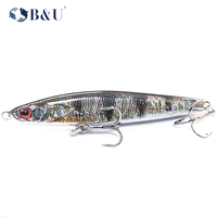 Umpan Pancing Pensil Plastik Keras ABS Cetak 3D Grosir B&U JT05 untuk Zander, Sea Bass, Salmon, Ikan Besar, Penggunaan di Sungai Air Asin