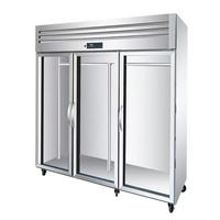 Vitrine réfrigérée verticale commerciale pour viande avec porte vitrée, conception à triple barre de suspension, unité de réfrigération