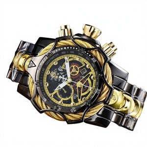 Montre-bracelet à quartz sportive INVI pour homme, cadran ajouré, bracelet en acier, surface de verre simple écologique - Product Image 1