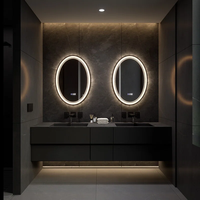 Miroirs éclairés avec cadre ovale en alliage d'aluminium noir, accessoires pour miroirs LED