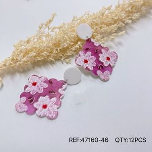 Pendientes de moda con diseño floral bordado en rosa, juego de 12 piezas para mujer, accesorios. - Product Image 1