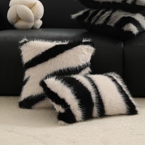 Home Decor Zebra Stripes <strong>Fluffy</strong> <strong>Pillow</strong> Covers Black and <strong>White</strong> Stripes Plush Cushion Cover Autumn Winter Jacquard <strong>Pillow</strong> for Sofa - Product Image 1
