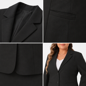 Completo da Donna Nero con <span class=keywords><strong>Blazer</strong></span> a Due Bottoni, Gonna a Tubino, Risvolto a Notch, Maniche Lunghe, Taglie Forti, per Ufficio, Dirigenti, Manager di Hotel, Personalizzabile - Product Image 3