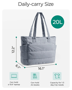 Lightweight Puffy Work Bags for Women Travel Tote Bag with Zipper Quilted Puffer Shopping Bag with Compartments - Product Image 5