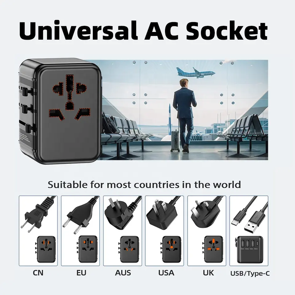 Adaptor pengisi daya dinding Adaptor colokan global 3A1C Adaptor daya Travel Universal seluruh dunia