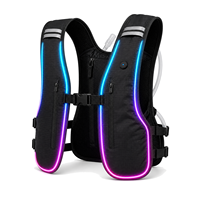 Gilet d'hydratation LED lumineux pour festivals et courses nocturnes avec poche à eau de 2L, poche arrière de 3L et modes d'éclairage USB rechargeables