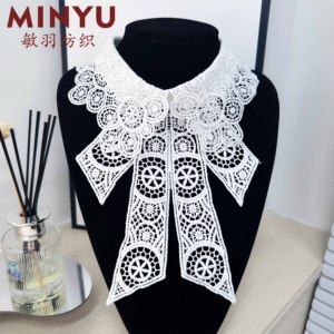 Hitam dan putih berongga larut dalam air renda kerah jubah busur kemeja dekoratif kerah dapat dilepas untuk gaun wanita - Product Image 3