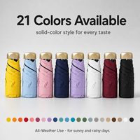 Parapluie pliant ultra-léger LS à cinq plis, protection UV, revêtement noir, format capsule de poche, vente en gros