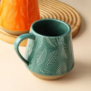 创意水杯日本浮雕图案磨砂个性化情侣牛奶咖啡杯陶瓷杯粗陶瓷杯