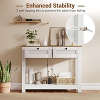 Table console d'entrée de style rustique blanc de luxe en bois avec 2 tiroirs, étagère ouverte, anti-bascule