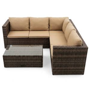 Set di Mobili <span class=keywords><strong>da</strong></span> Esterno in Rattan PE Resistente alle Intemperie con Cuscini Rimovibili, Divano a L e Tavolo in Vetro per Cortile e Terrazza - Product Image 1