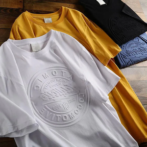 T-shirt Homme Tendance 3D Gaufré Personnalisé en Coton Coupe Oversize Col Rond Graphique Uni Premium avec Logo en Relief - Product Image 3