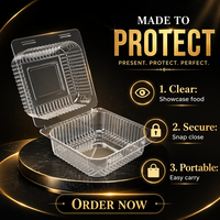 Boîte à gâteau carrée jetable en PET recyclé avec couvercle transparent, épaisseur 0,5 mm, pour aliments pour animaux de compagnie, avec couvercle à charnière et gaufrage