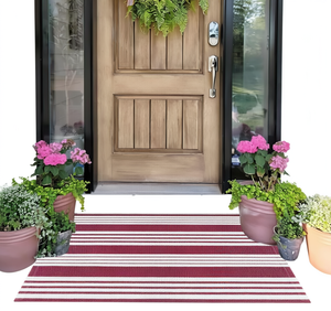 Alfombra de entrada acolchada a rayas, rectangular, de algodón, de pelo bajo, para dormitorio, sala de juegos - Product Image 1