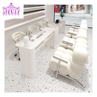 Nouvel ensemble de table et de chaise de manucure de style crème en acier inoxydable amélioré avec collecteur de poussière et prise USB