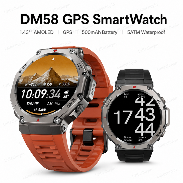 DM58 Smart Watch 1.43 Inch AMOLED Display for Calling GPS Altitude Barometric Pressure Compass Titanium Alloy