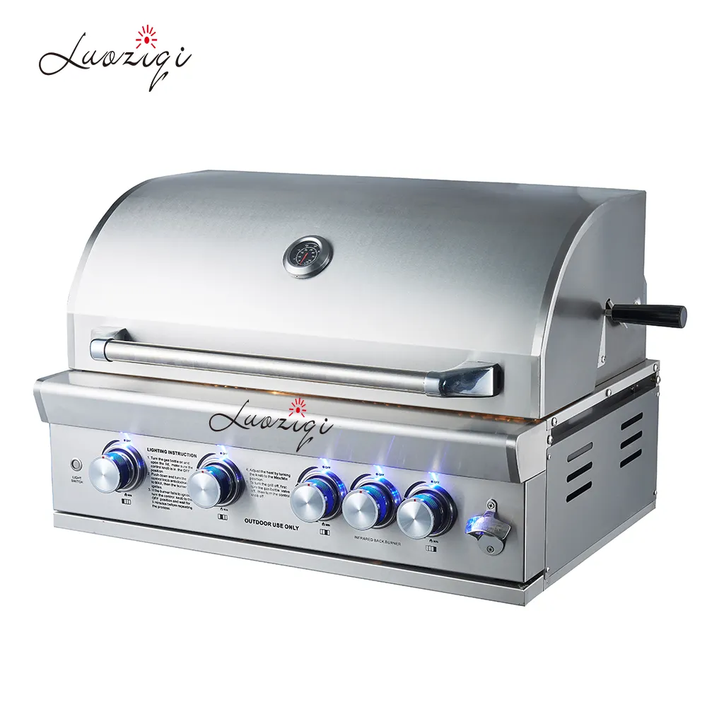 Commercial stainless steel embedded outdoor kitchen bbq grill with motor baking lever