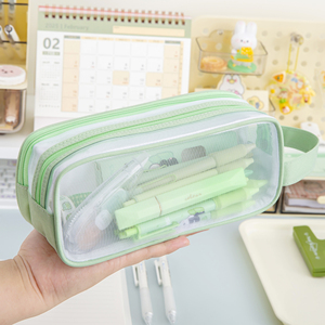 Sac de rangement portable multi-compartiments en polyester pour étudiants, avec fenêtre transparente, étui pliable spécial pour crayons - Product Image 2