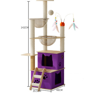 Arbre à chat moderne <span class=keywords><strong>de</strong></span> grande taille avec structure d'escalade, <span class=keywords><strong>lit</strong></span> pour chat, griffoir, accessoires, jouet et capsule spatiale - Product Image 4